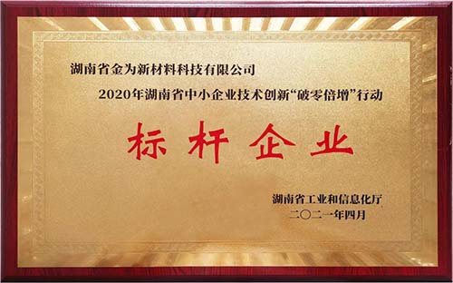 金為新材榮獲2020年湖南省技術創(chuàng)新“破零倍增”標桿企業(yè)